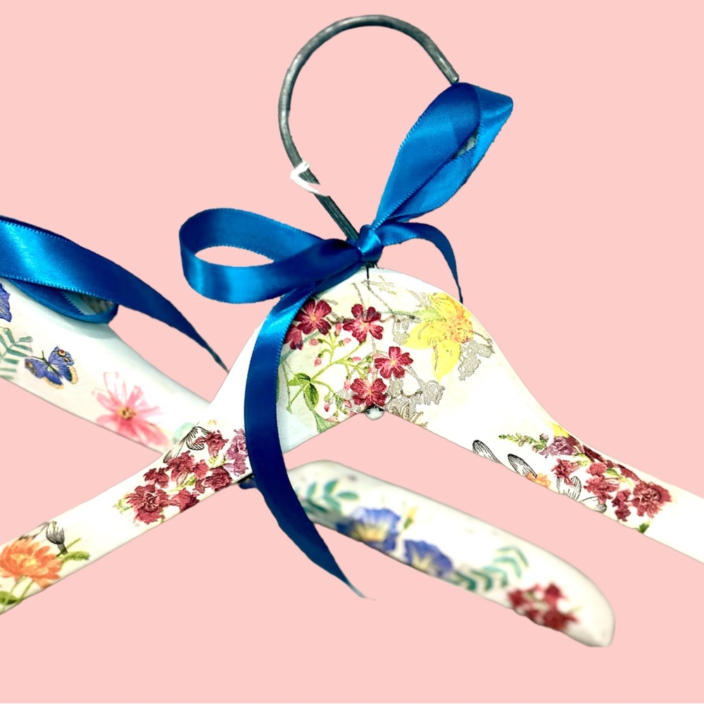 Set of 2 Repurposed White And Floral Wood Hangers